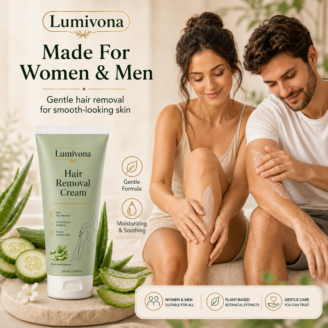 Lumivona™ Natural Gentle Hair Removal Cream | For Women & Men, Sensitive Skin