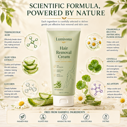 Lumivona™ Natural Gentle Hair Removal Cream | For Women & Men, Sensitive Skin